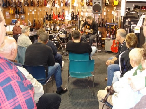 Randy recently gave a jazz clinic while demonstrating the new Eddie Durham Guitar at Sam Ash Music Store, Carle Place, NY. 